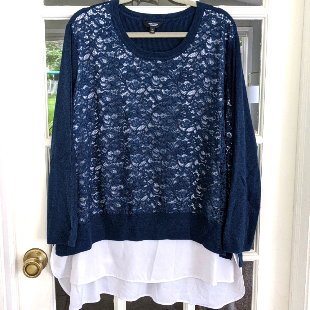 Women's 3X Simply Vera Vera Wang Long Sleeve Lace Sweater With Attached Blouse